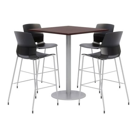 Kfi KFI 36" Square Bistro Table & 4 Barstool Set, Espresso Table With Black Stools OLTFL36SQ-B1922-SL-41-7933K-4-OL2700BR-